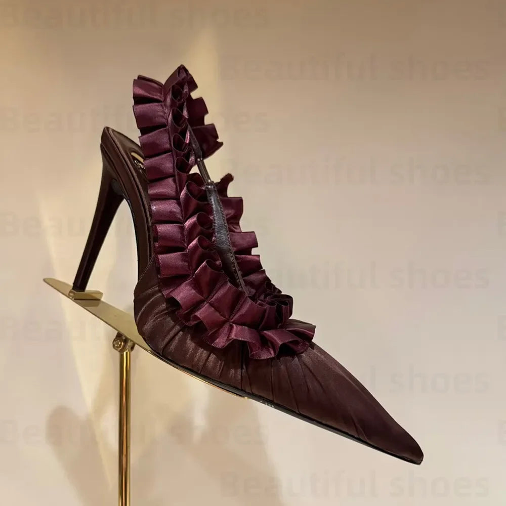 Luxury Silk Lace Pointed Slingbacks