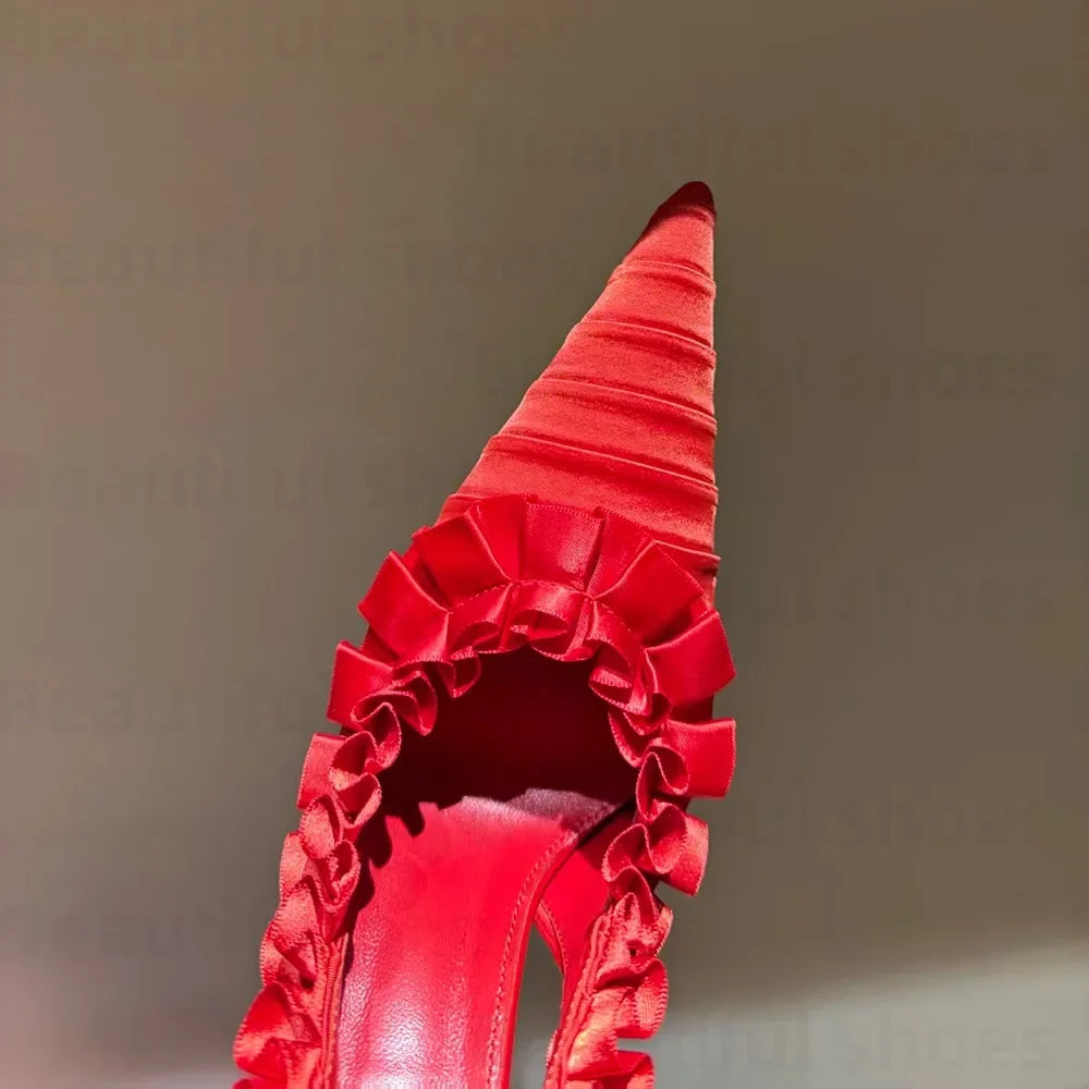 Luxury Silk Lace Pointed Slingbacks