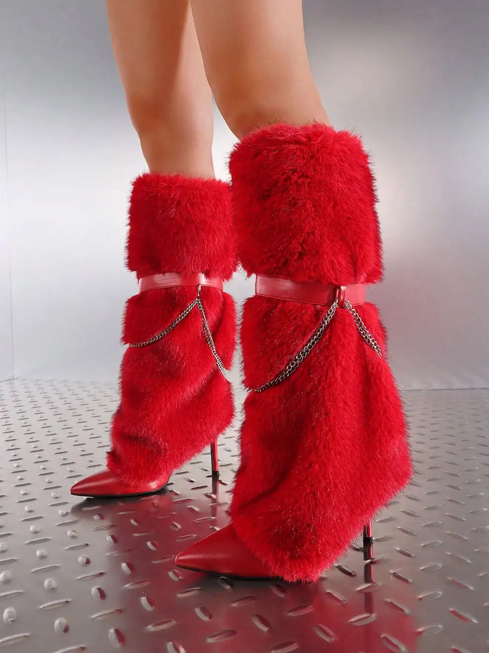 Fuzzy Faux Fur Pointed Toe Stiletto Boots