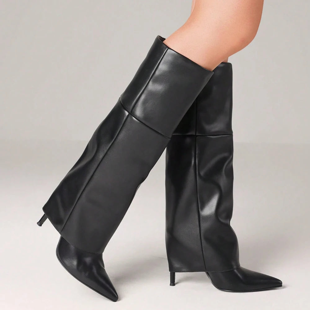 White Fold-Over Shark Stiletto Boots