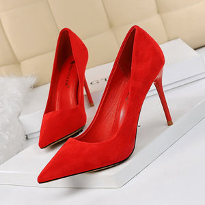 Thin Heel High Heel Suede Shallow Mouth Pointed High Heel Shoes