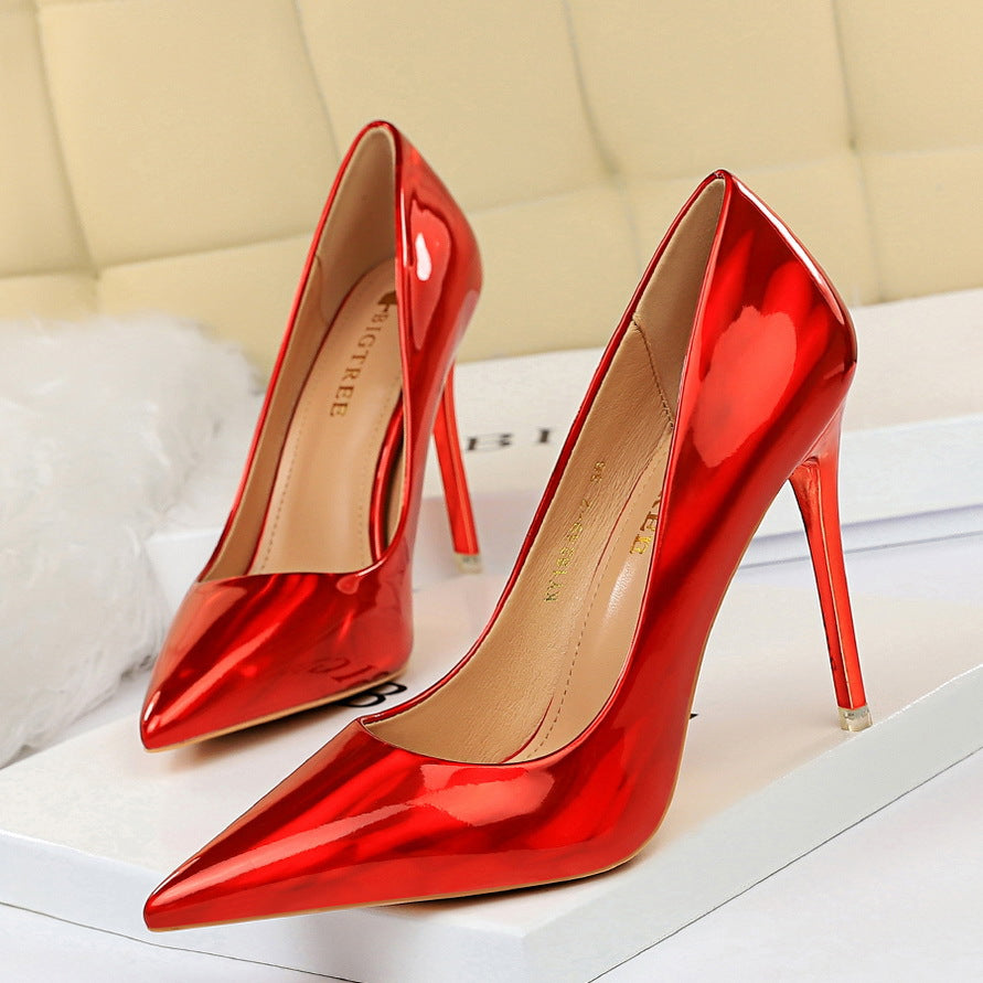 Glossy patent leather heels