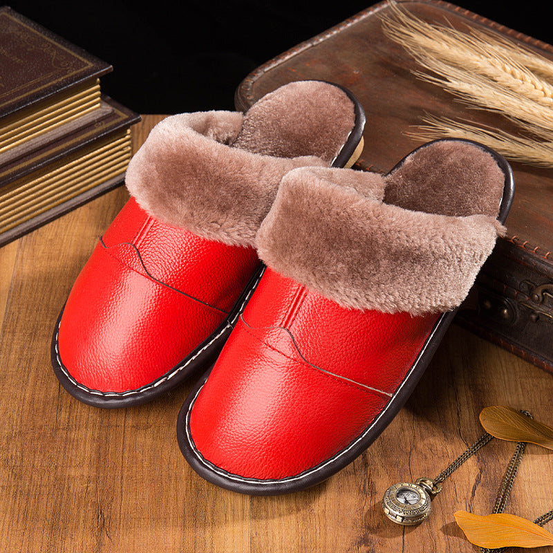 Winter Non-Slip Warm Home Leather Slippers