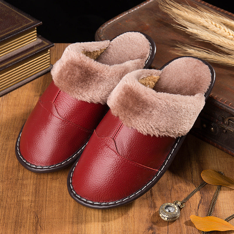 Winter Non-Slip Warm Home Leather Slippers