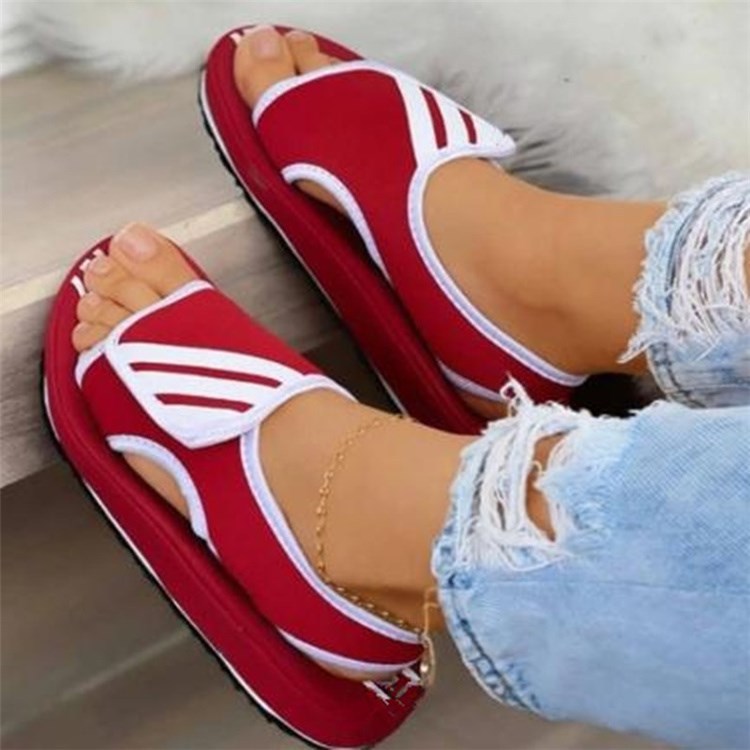 Women's Plus Size Sandals New Color-Blocking Velcro Flat Sandals