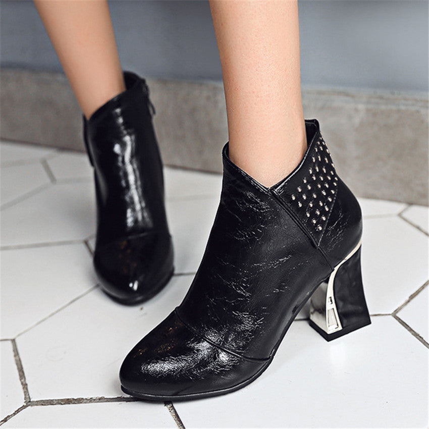 High-heeled thick-heeled women's boots with velvet