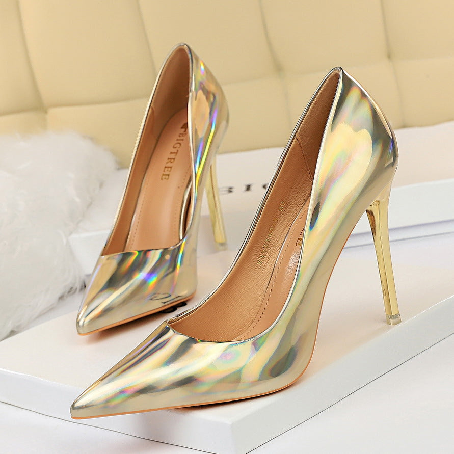 Glossy patent leather heels