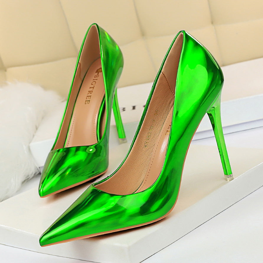 Glossy patent leather heels