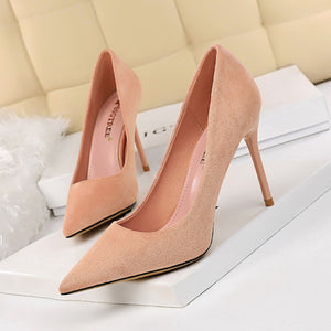 Thin Heel High Heel Suede Shallow Mouth Pointed High Heel Shoes