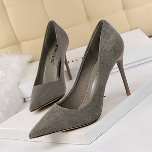 Thin Heel High Heel Suede Shallow Mouth Pointed High Heel Shoes