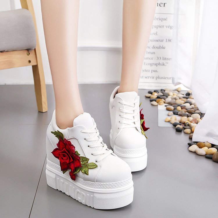 Fashion Women Shoes Female Embroidered Rose Climbing Shoes Ladies 12cm High Heels Thick Bottom Shoes