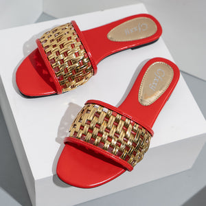 Casual Flat Sandals And Slippers Women's Gold Braided Belt Women's Sandals