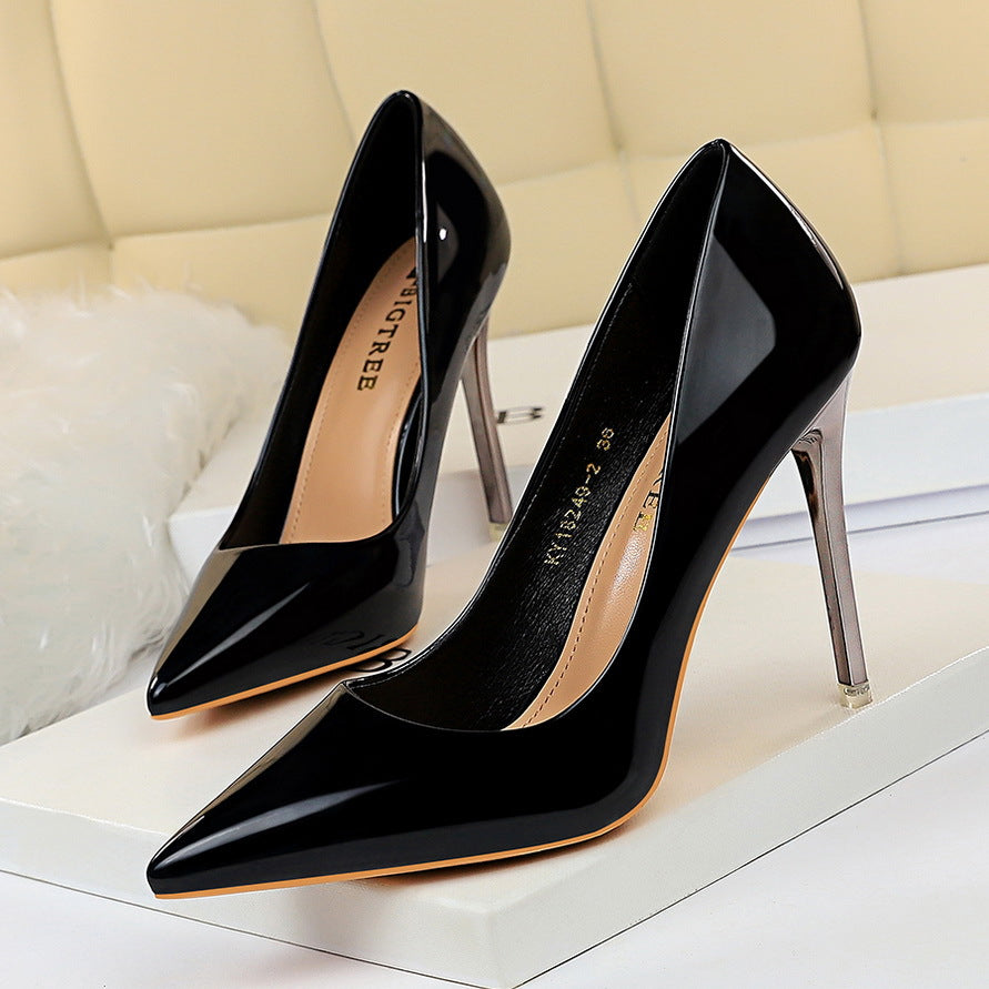 Glossy patent leather heels