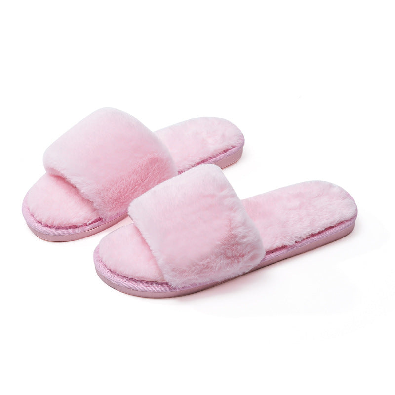 Fleece slippers women's one-word cotton slippers