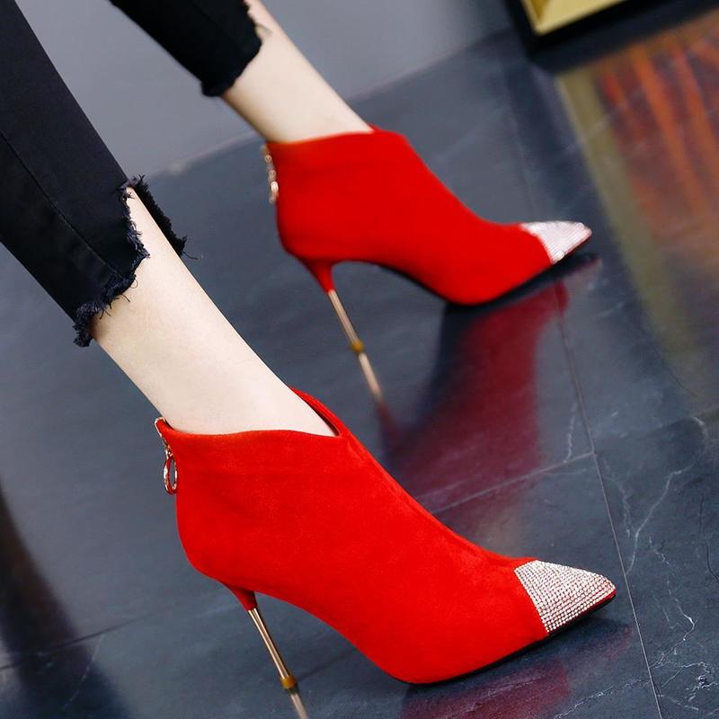 Women's Zipper Ankle Red Wedding Shoes Bridesmaid High Heel Stiletto Martin Boots