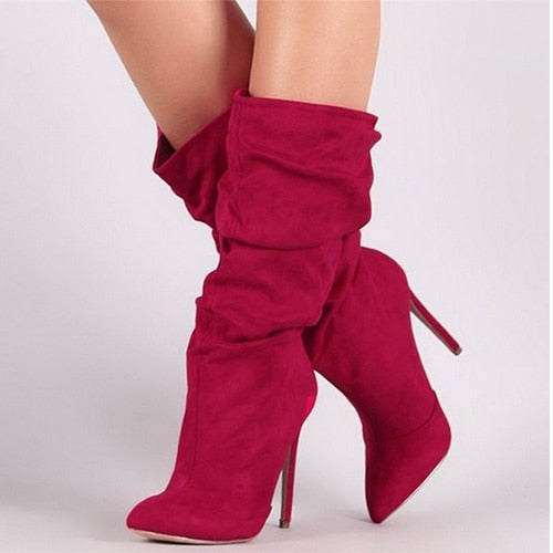 Women Pleated Mid Calf Boots